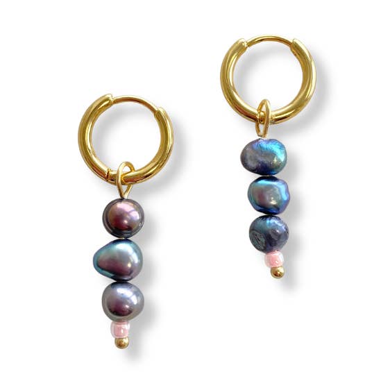 Triple Black Pearls earrings - Gold for wholesale by TOMMASINI