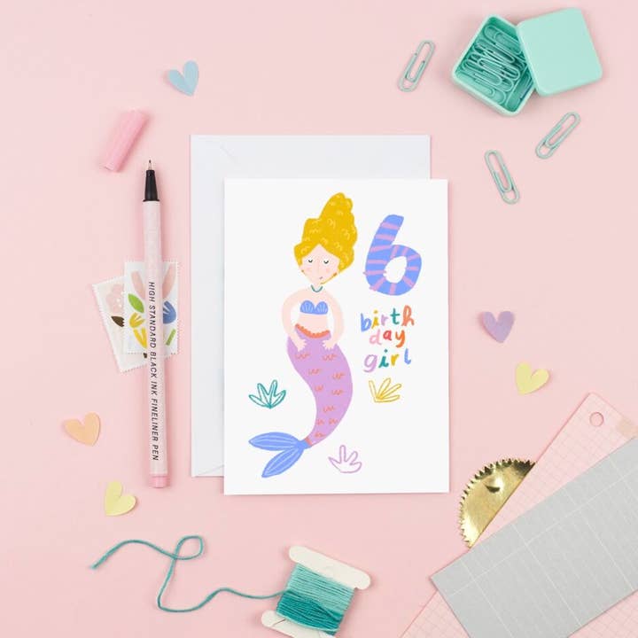 Mermaid Birthday card Age 6 for wholesale by Ali Marriott