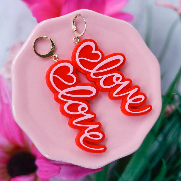 Handcrafted 3D Printed Earrings- Red & Pink Love for wholesale by Ivy Lena