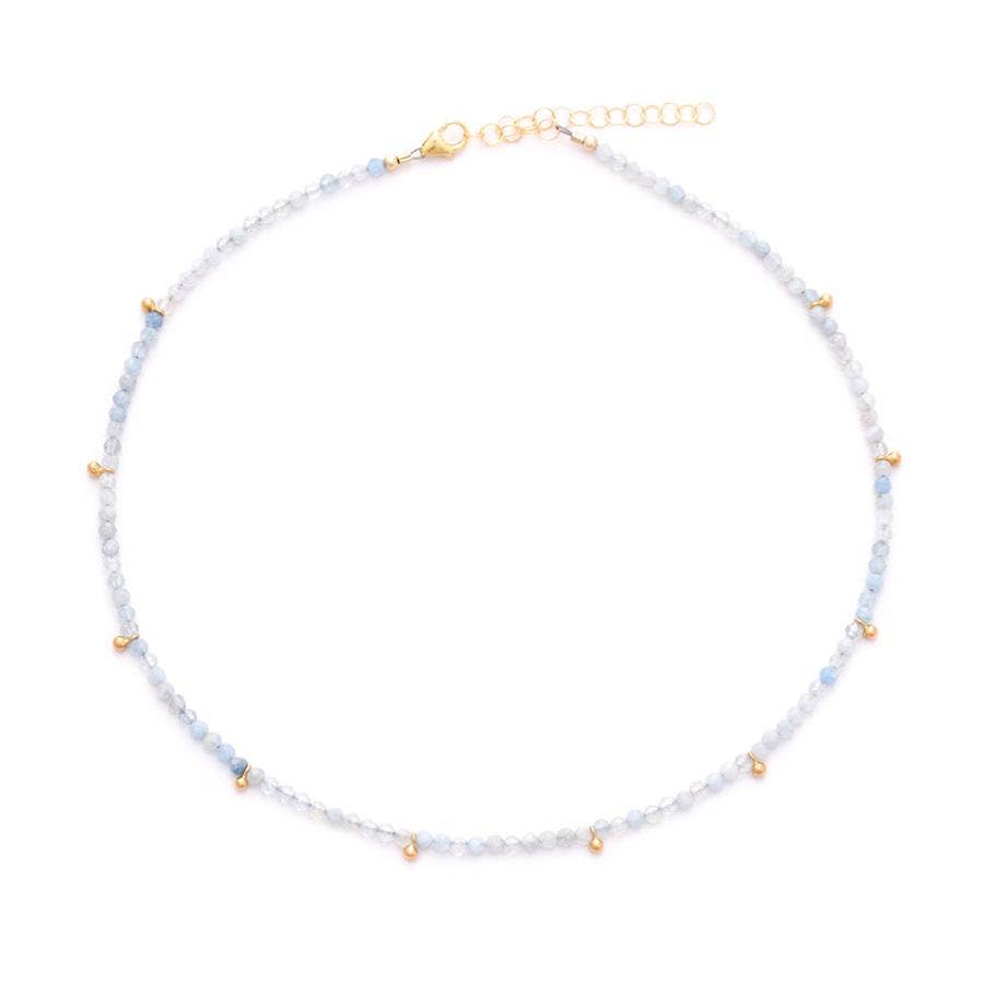 gold & gray - Wholesale Beaded/Pearl Necklace - Aquamarine & Gold Drops Necklace0