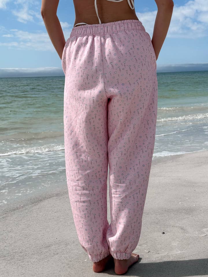 Light Pink Ditsy Blue Floral Joggers for wholesale on Faire
