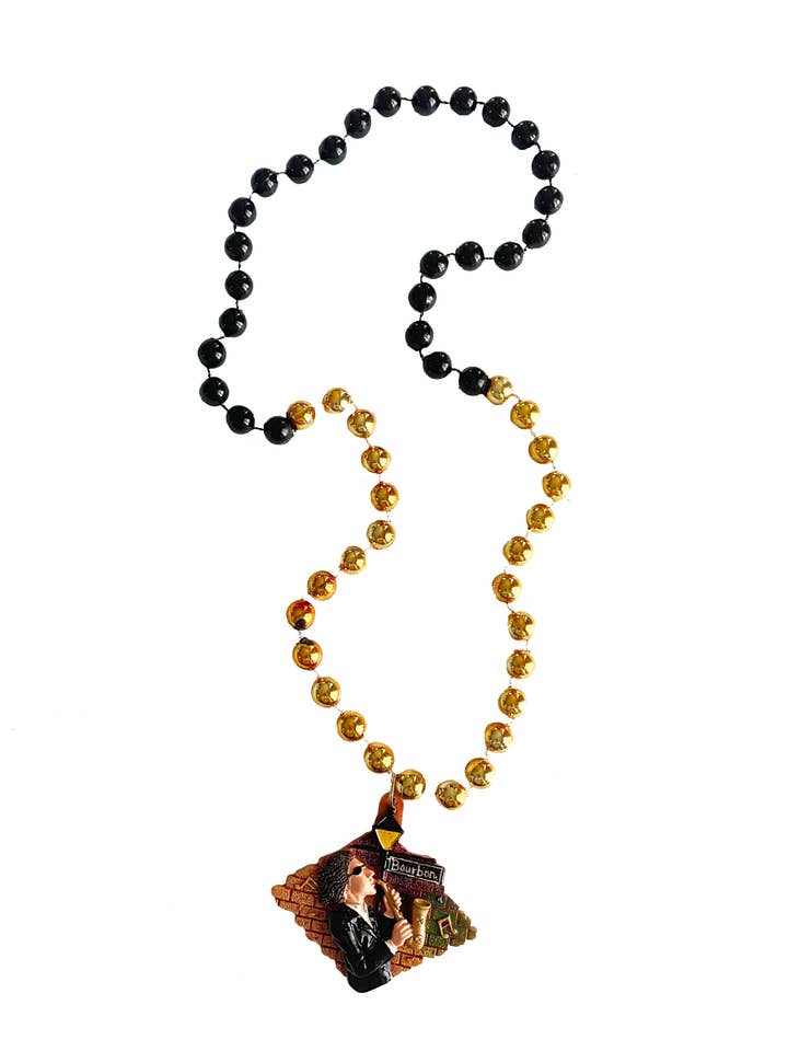 Bourbon Street Jazz Musician on Black & Gold Specialty Bead for wholesale by Mardi Gras Creations