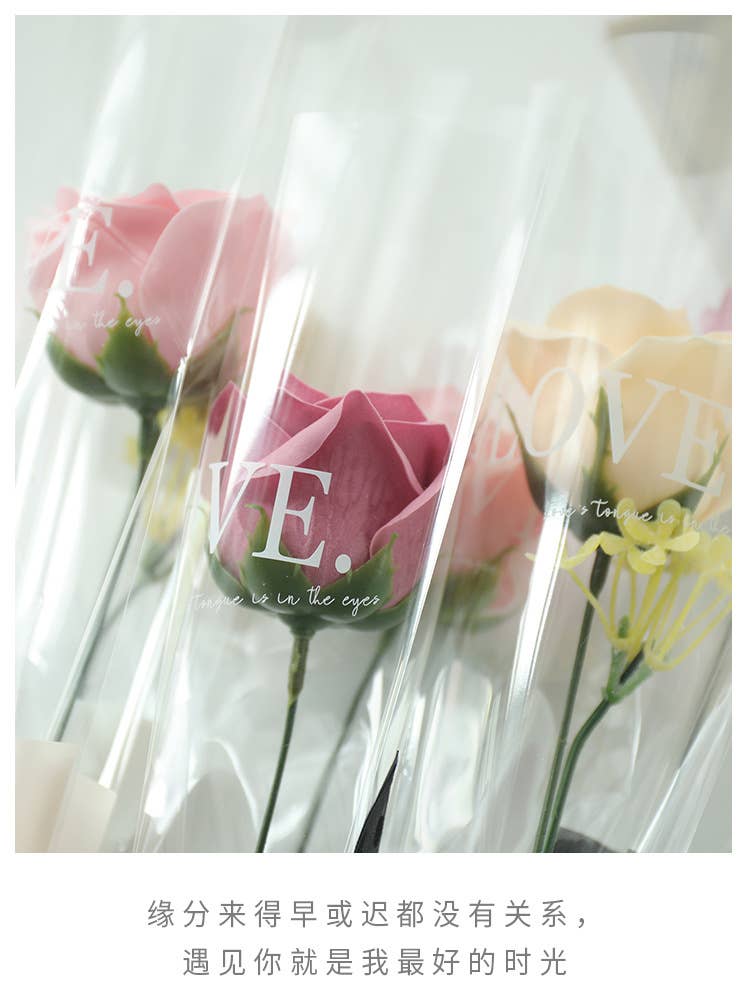 ByHome - Wholesale Gift Bag - 50 pcs, 2 sizes 3 colors LOVE flower OPP bag Bouquet sleeve 10
