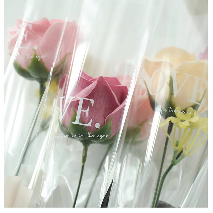 ByHome – wholesale Gift bag – 50 pcs, 2 sizes 3 colors LOVE flower OPP bag Bouquet sleeve 3