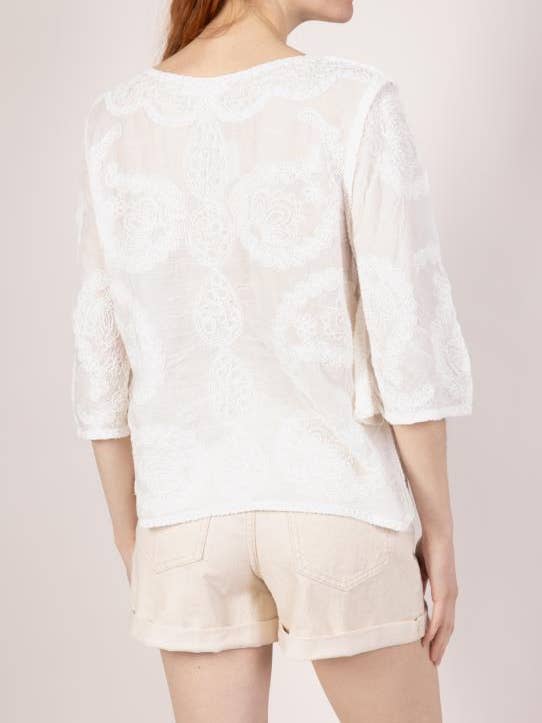 DIX-ONZE - Wholesale T-Shirt - Women's - Embroidered Top with 3/4 Sleeves – Ornamental Patterns6