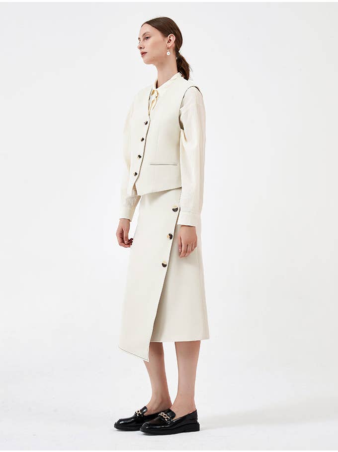 CUBIC – Engroshandel Nederdel - Dame – Asymmetrisk A-line Midi nederdel med ryg slids