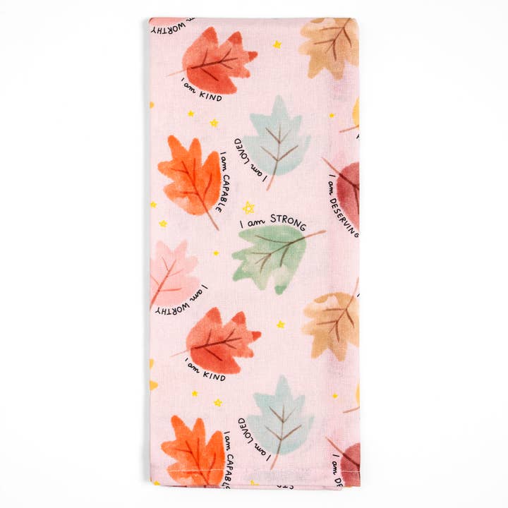 Autumn Leaves Affirmations Tea Towel for wholesale by Callie Danielle