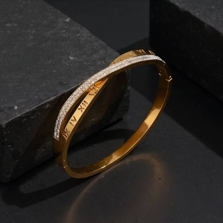 Revelari - Wholesale Bangle Bracelet - Roman Numeral Pavé Hinged Bangle2