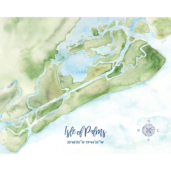 Isle of Palms SC Hand-Painted Watercolor Map - Art Print for wholesale by Molly Joseph Fine Art