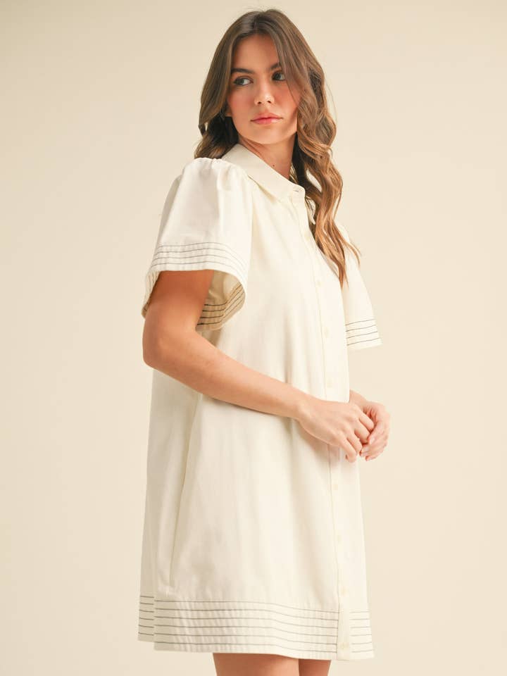 &MERCI - Wholesale Dress - Women's - SHORT SLEEVE BUTTON DOWN MINI DRESS MDR357231