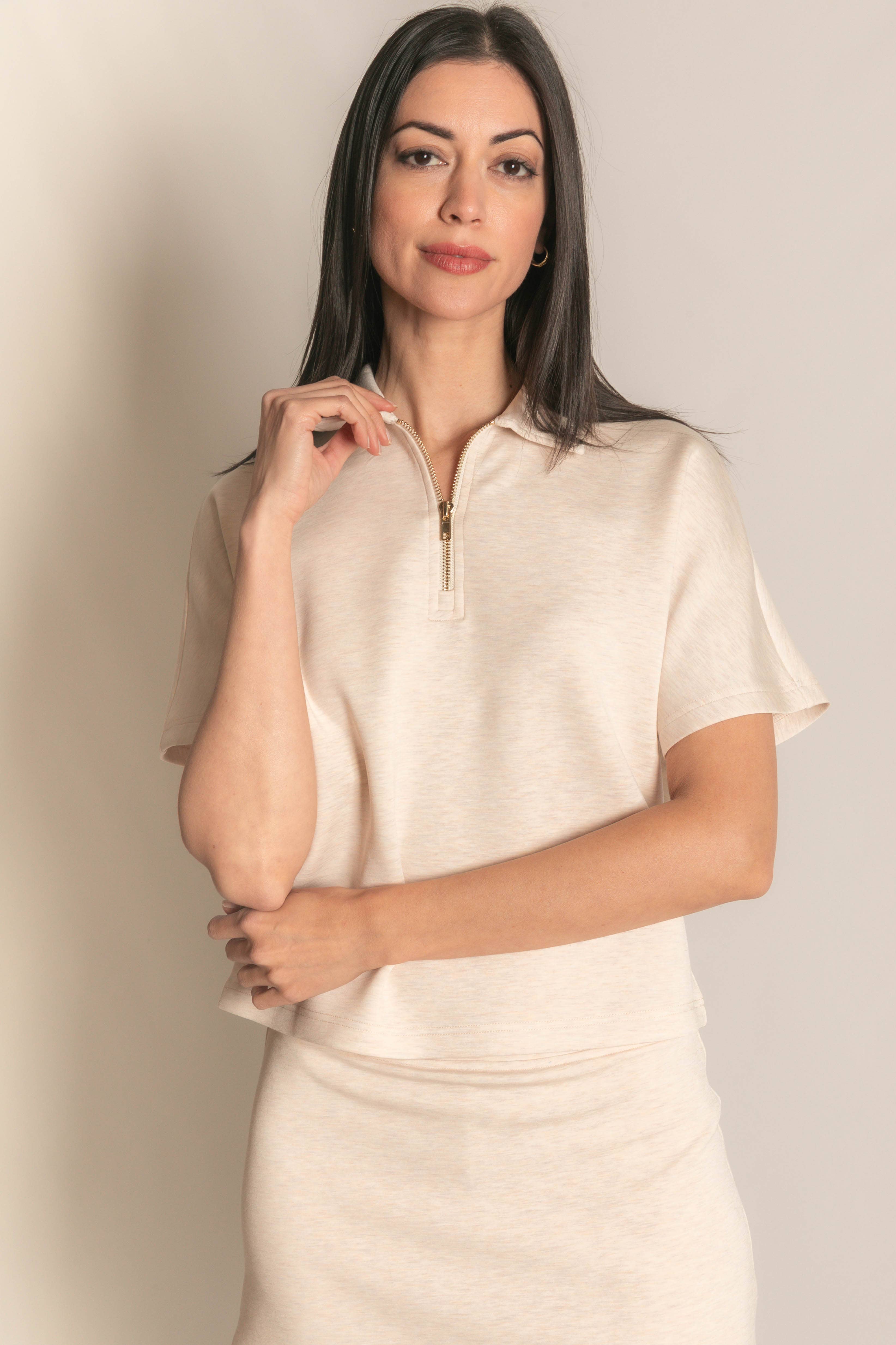 P. CILL - Wholesale Knit Top - Women's - P. CILL Butter Modal Short Sleeve Quarter Zip Top59