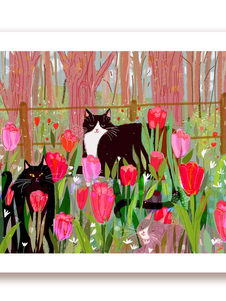 Tulip Cat Print for wholesale by The Dancing Cat