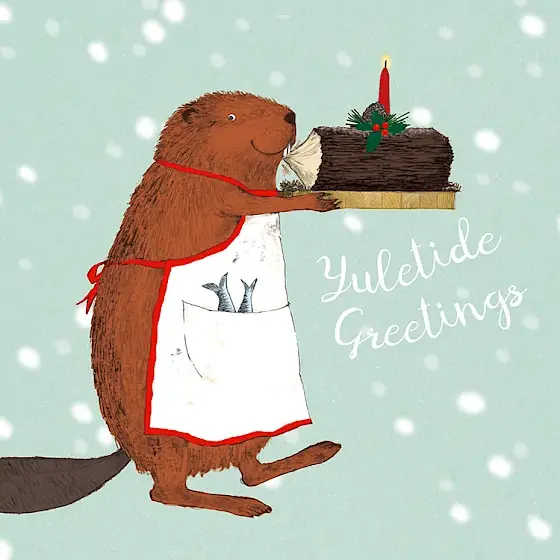 Paper Bird Publishing - Wholesale Christmas Card - Beaver's Yule Log (Greeted)0