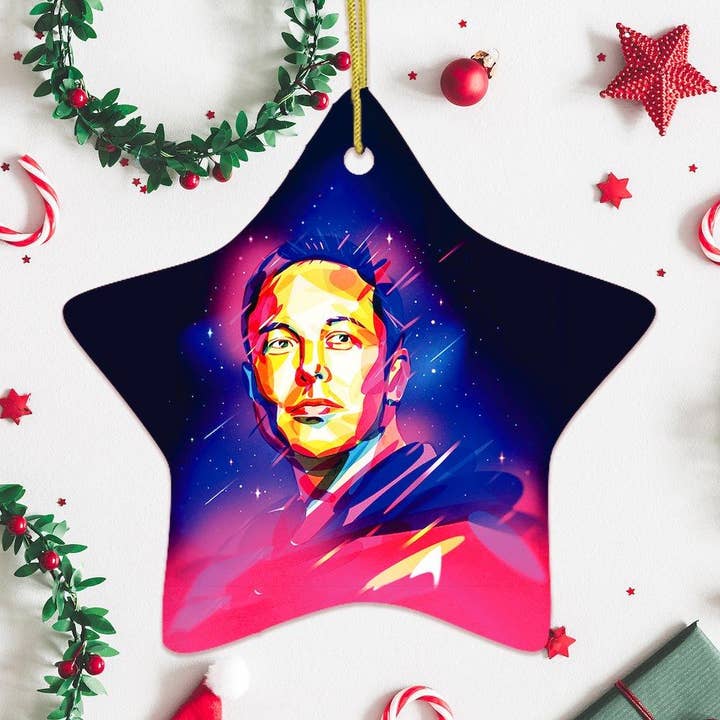 OrnamentallyYou - Wholesale Ornament - Elon Musk Christmas Ornament, Abstract Digital Art Tesla