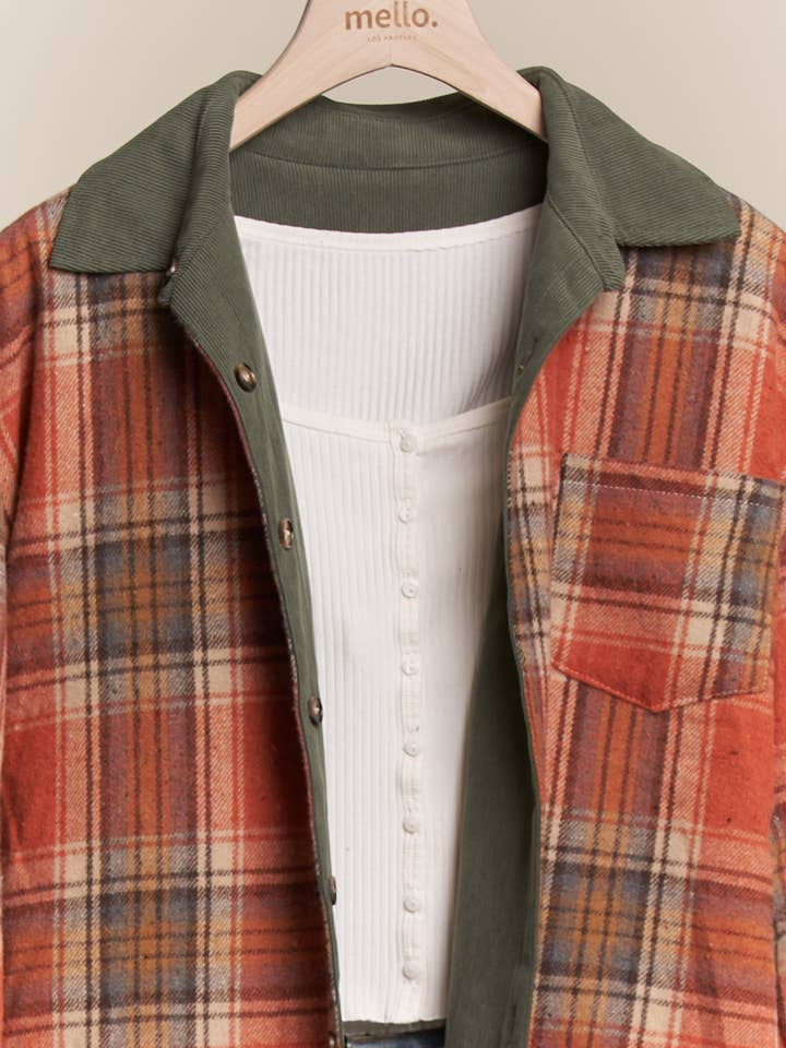Mello. - Wholesale Button Down Shirt - Women's - Reversible Corduroy and Plaid Button Down Shirt