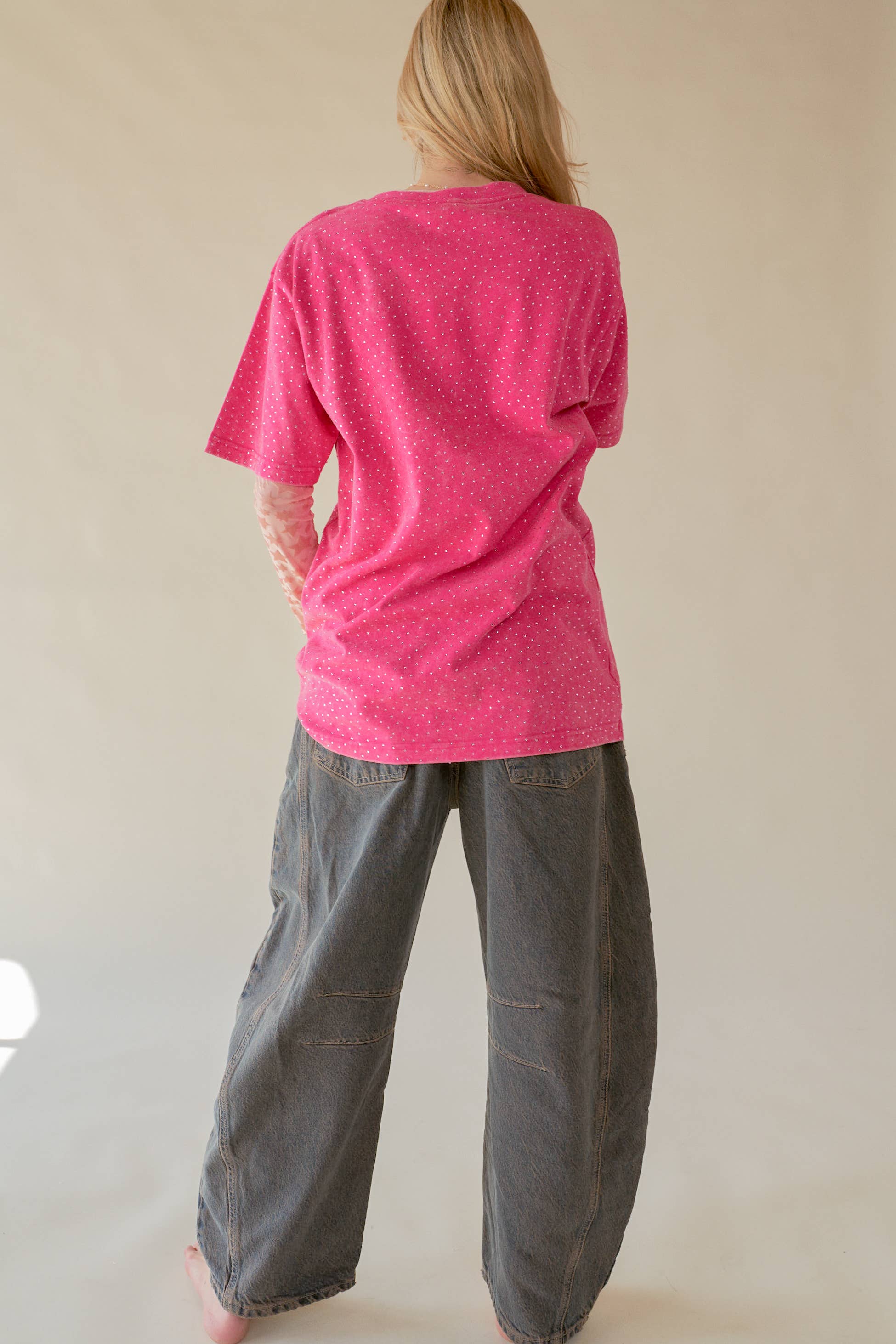 Davi & Dani – wholesale T-shirt (utan tryck) – Dam – GLITTER MÖNSTER KORTÄRMAD RUND HALS TOPP14