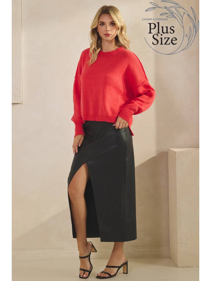 GeeGee x Lovelo - Wholesale Skirt - Women's - Plus Faux Leather Midi Skirt MS50582PL15