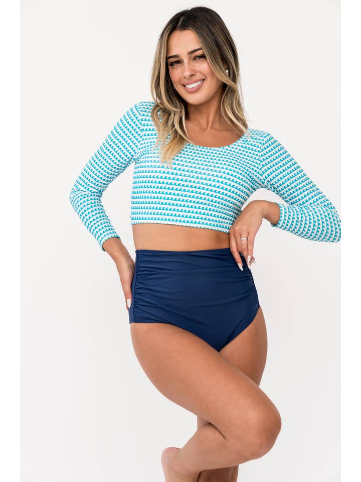 Coral Reef Swim - Wholesale Swim Bottoms - Women's - Seaside Navy High Waisted Ruched Swim Bottoms
