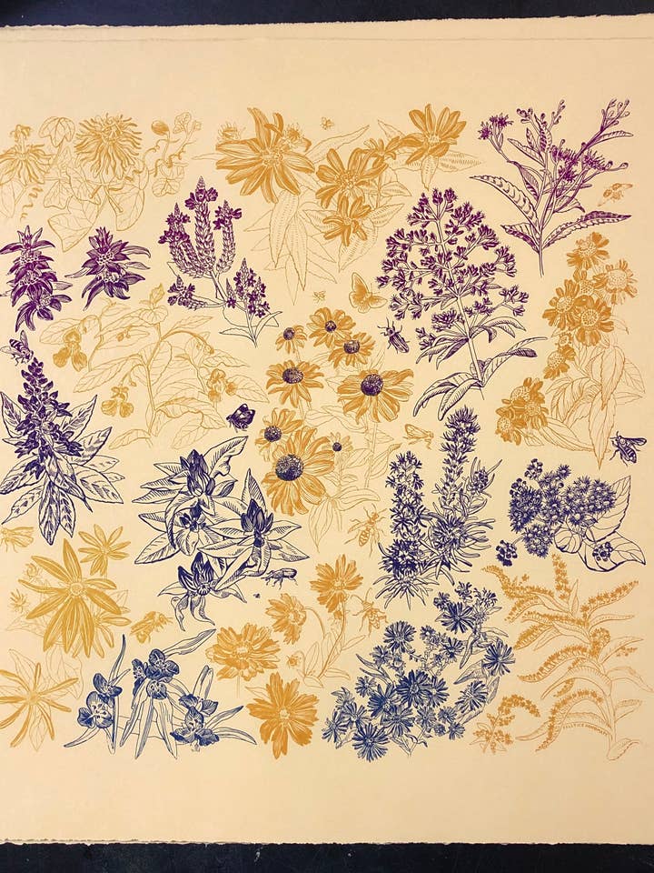 Herbst-Wildblumen Siebdruck 22x22 Zoll für den Großhandel von Solstice Handmade