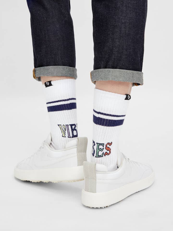 The Vibes Socks - Organic Crew Socks with Stripes, Vibes for wholesale by Natural Vibes
