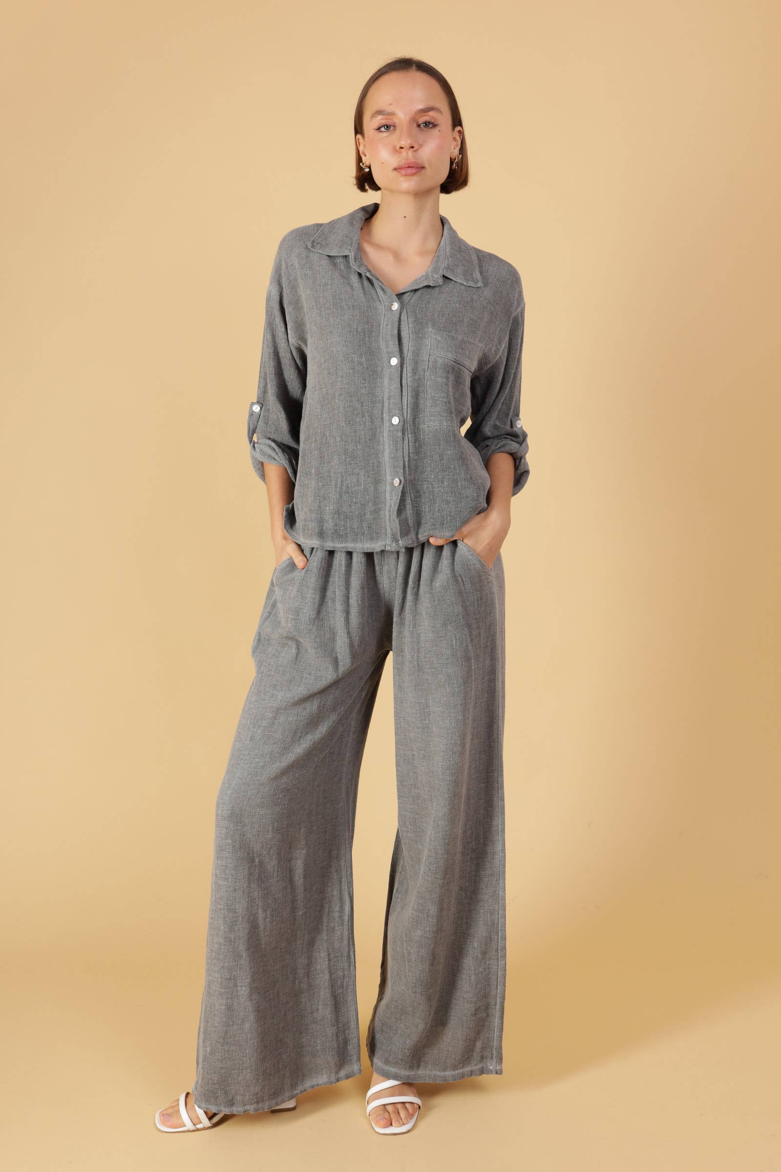 Shyloh - Wholesale Button Down Shirt - Women's - Linen cotton top 1578229