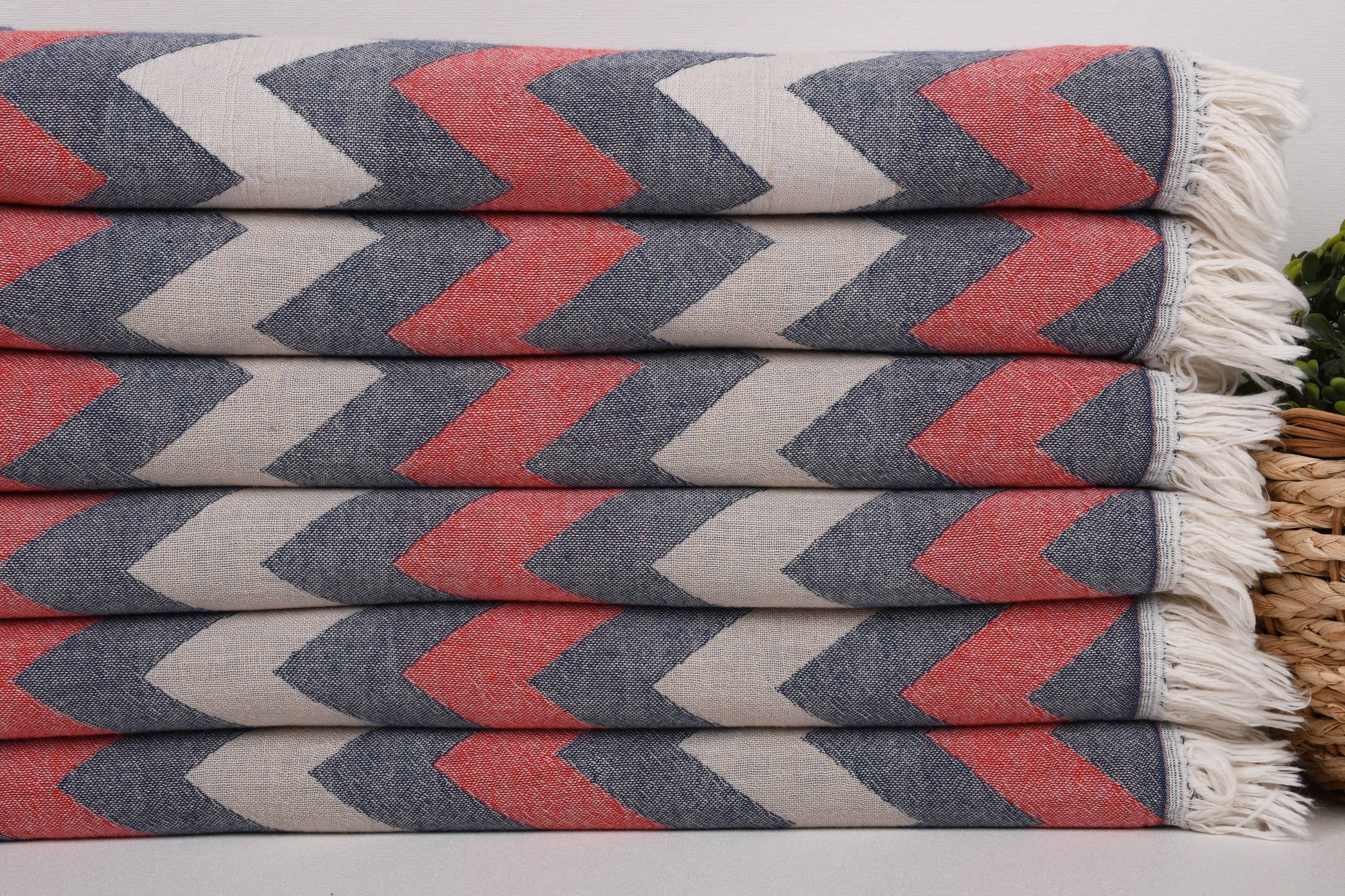 Organic Turkish Towels – wholesale Beach towel – Beach Towels, Red-Navy Blue Chevron Towel3