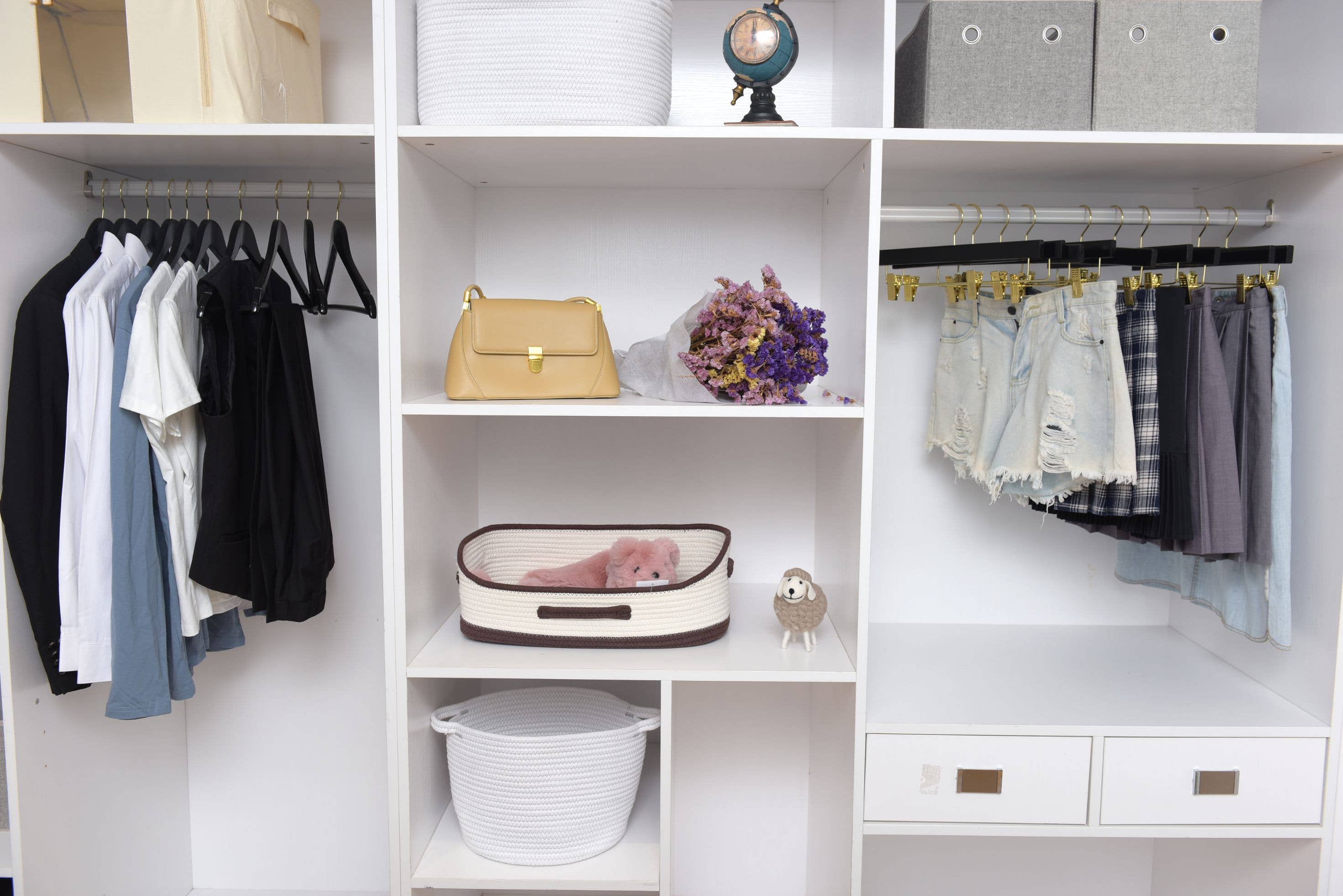 Quality Hangers - Wholesale Clothes Hangers - W070 Semi Curved Wooden Hangers, 17.5" -Black/Gold Hook - 8013