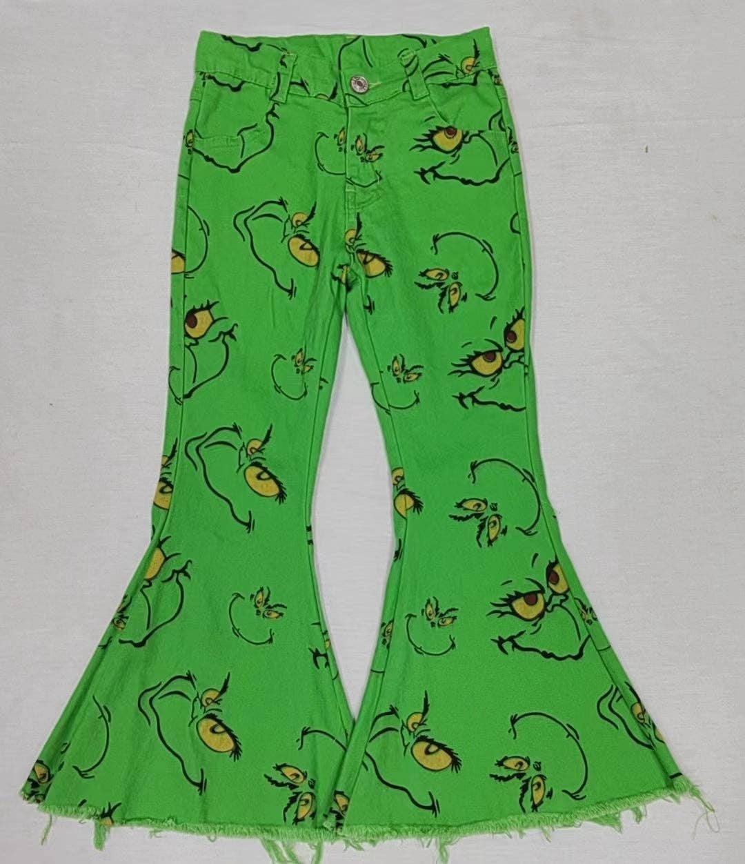 Aier Wholesale - Wholesale Pants - Kids - Baby Girls Christmas Green Frog Face Denim Bell Pants2