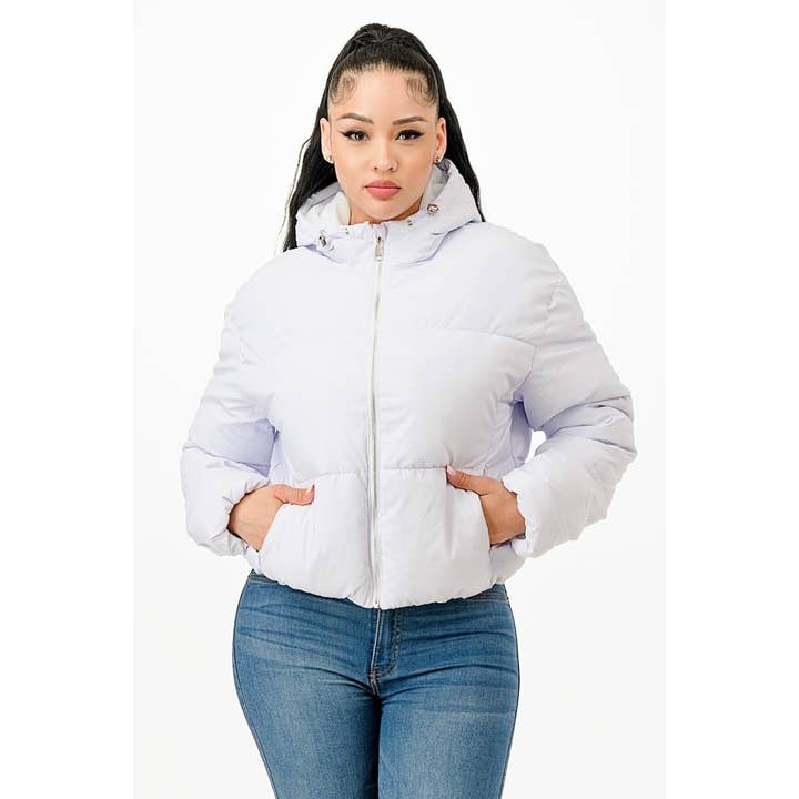 Shortened Quilted Hooded Puffer Jacket for wholesale by Esmeray Clothing