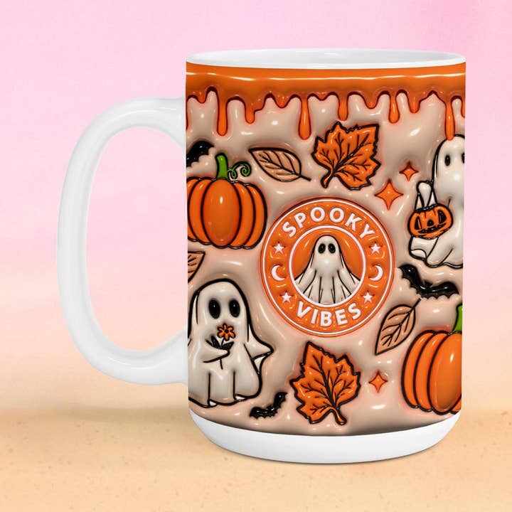 Orange Spooky Vibes 3D Mug, Cute Halloween Coffee Mug for wholesale by NVC Ecommerce LLC