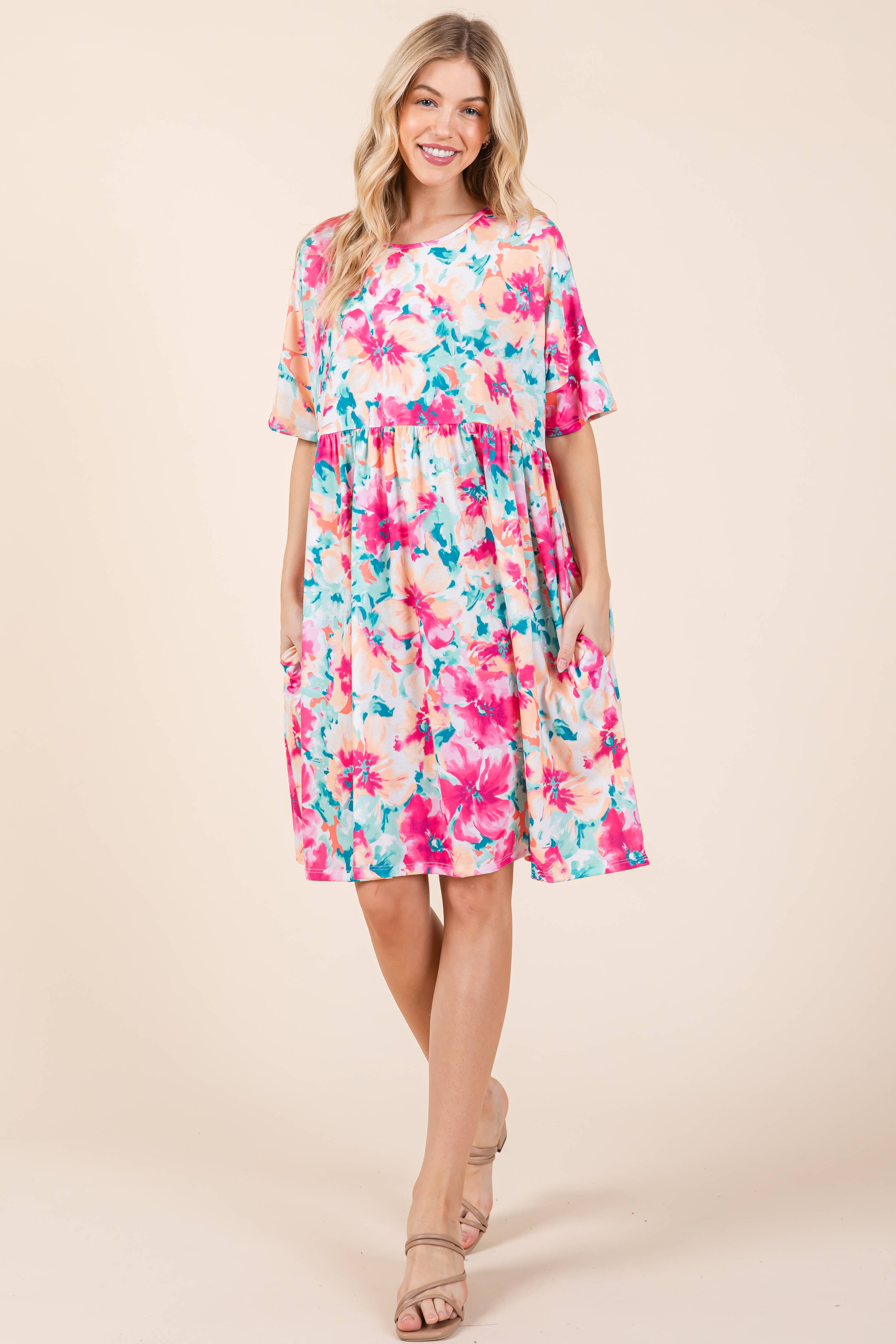 AS SHOWN DA1597 MINT-FUCHSIA SHIRRED DRESS for wholesale on Faire