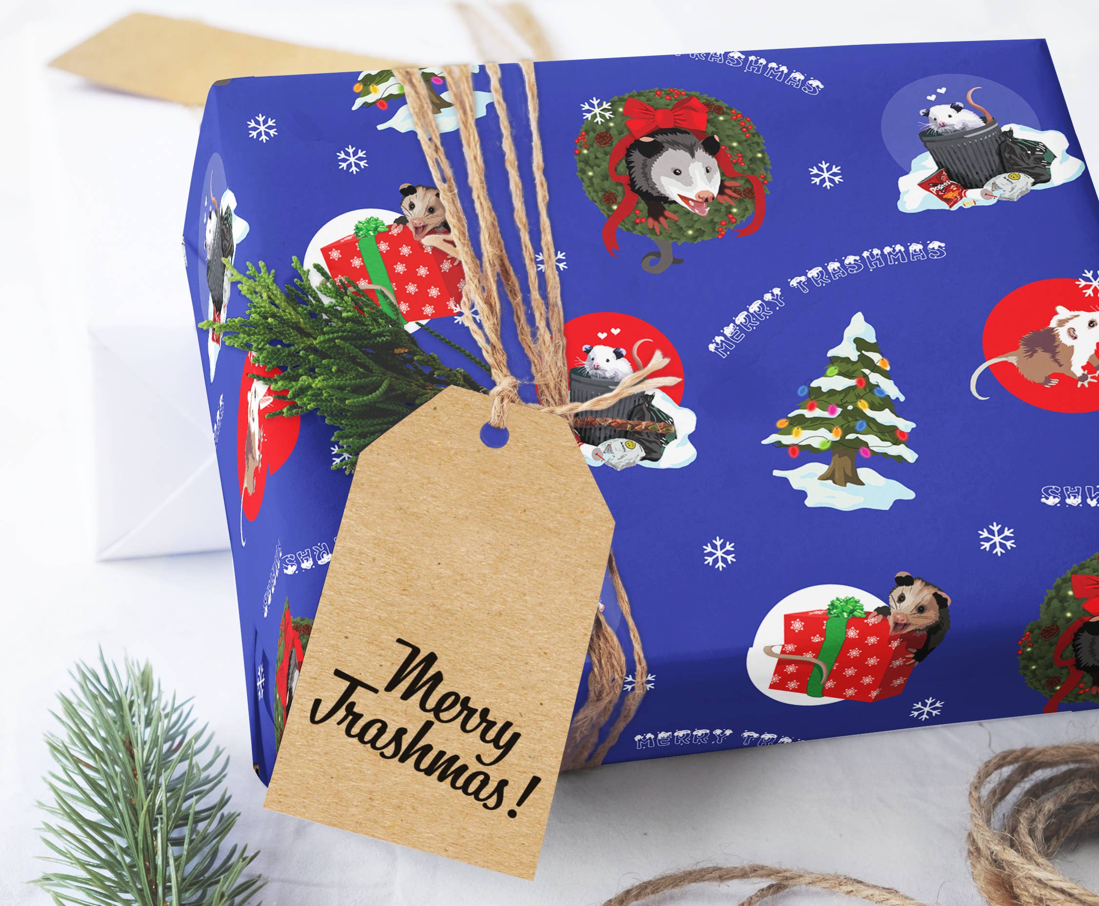 Merry Trashmas Wrapping Paper - Possum Christmas Gift Wrap for wholesale by BoyPilot Goods