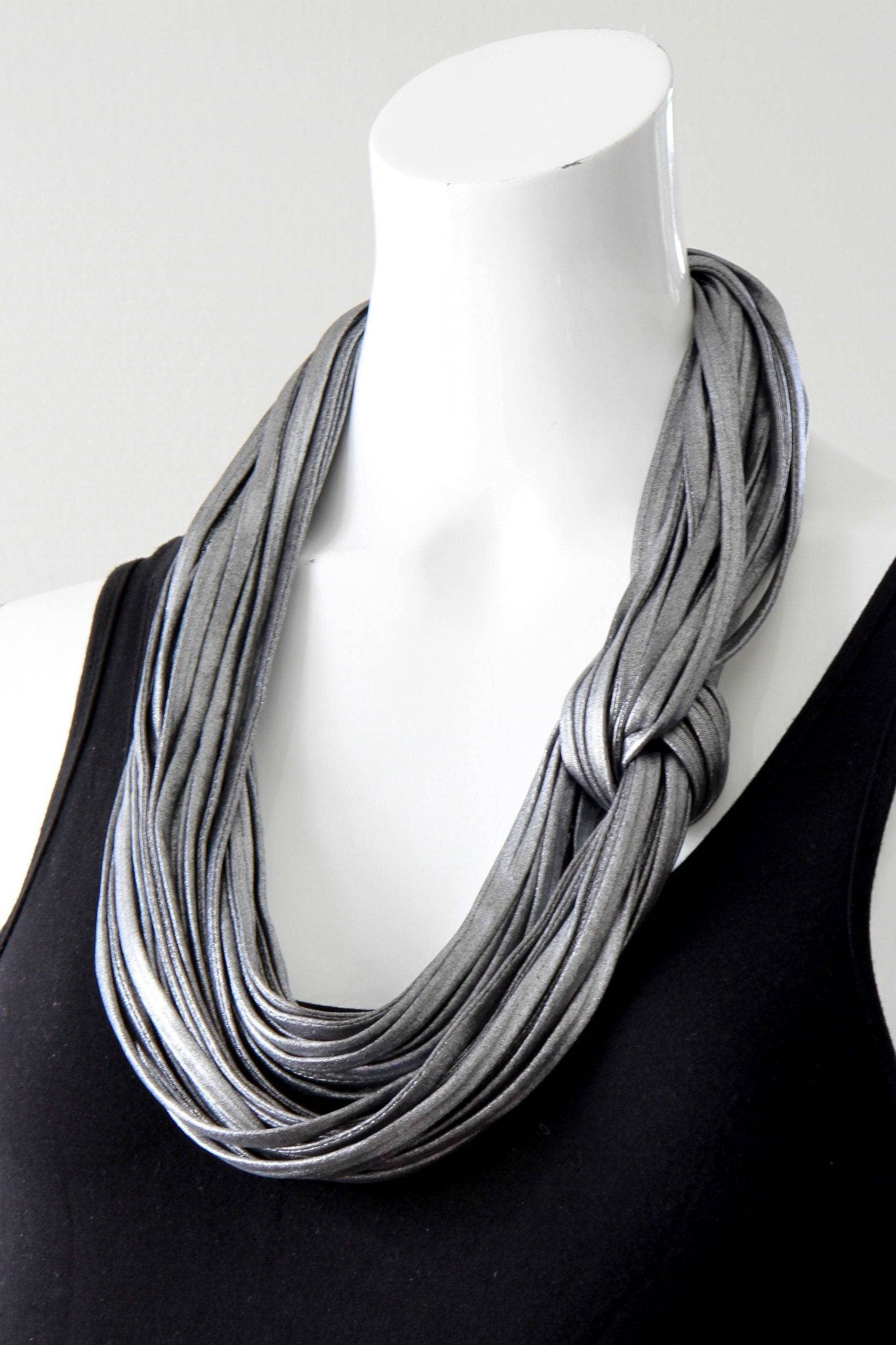Necknots - Wholesale Scarf - Women's - Infinity Scarf Necklace in Dark Silver Vegan Leather-Rhodium4