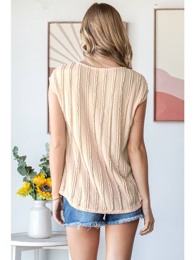 7th Ray - Vendita all'ingrosso Camicetta - Donna - Blusa a maniche corte con texture a righe leggere T594814