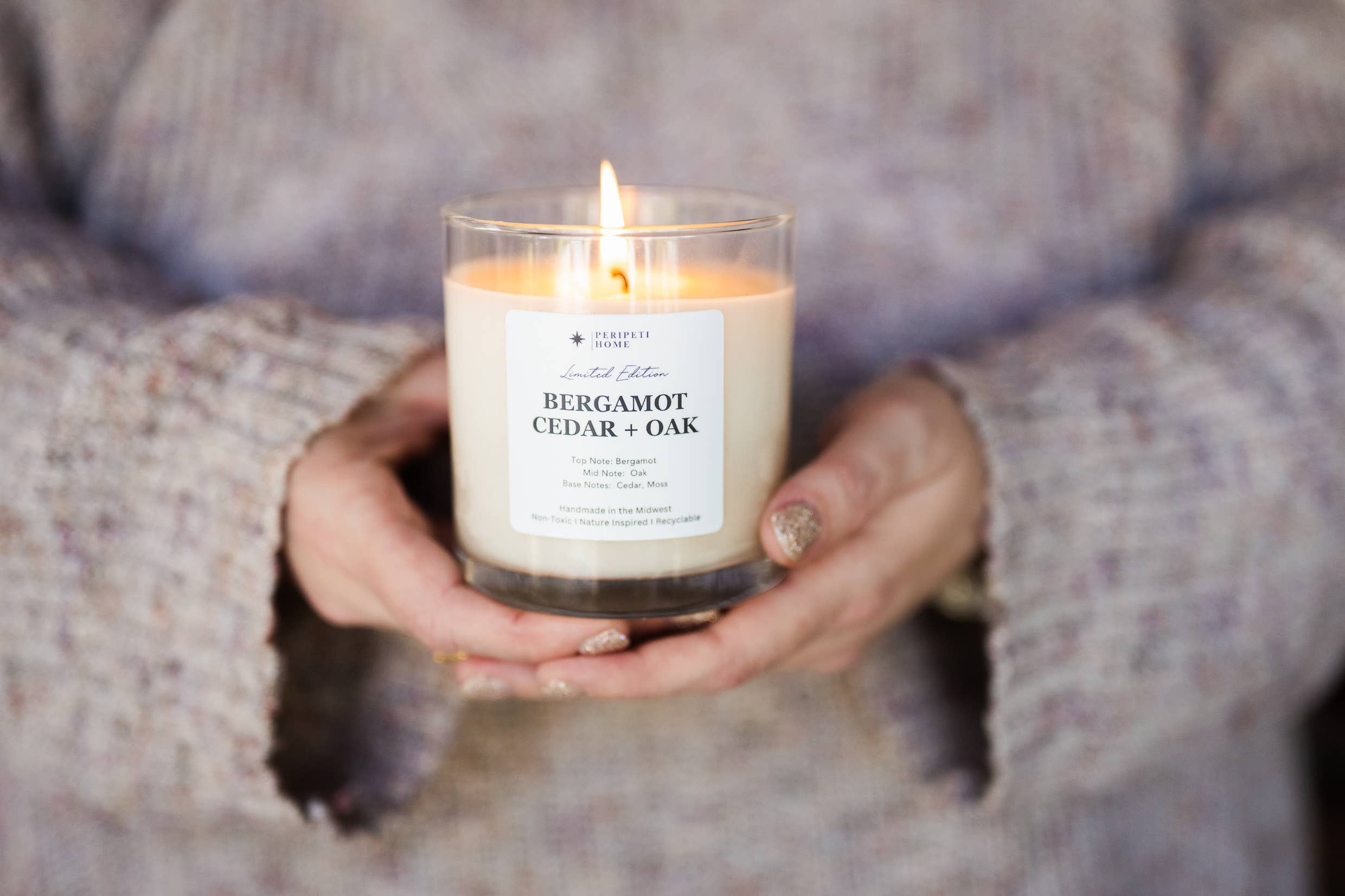 Peripeti Home - Wholesale Jar/Filled Candle - Bergamot, Cedar + Oak Soy Candle, Unisex, Gives Back