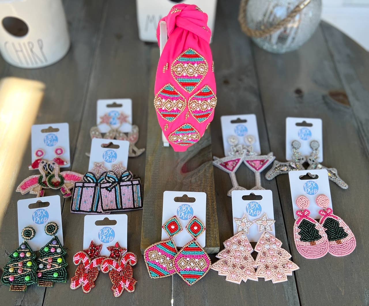 OBX Prep - Wholesale Fashion Headband - Women's - Pink Christmas Ornament Beaded Handmade Headband7