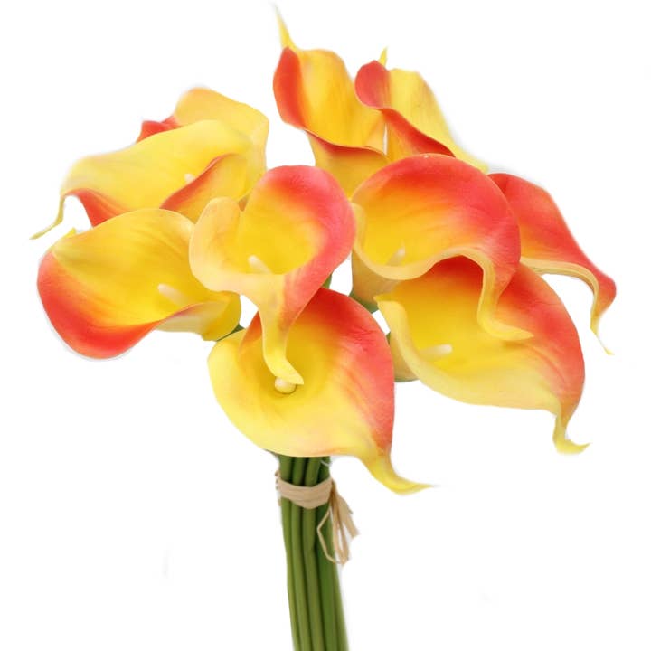 Angel Isabella - Vendita all'ingrosso Fiori finti - Calla Real Touch arancione tramonto, con steli da 35,6 cm e 25,4 cm5