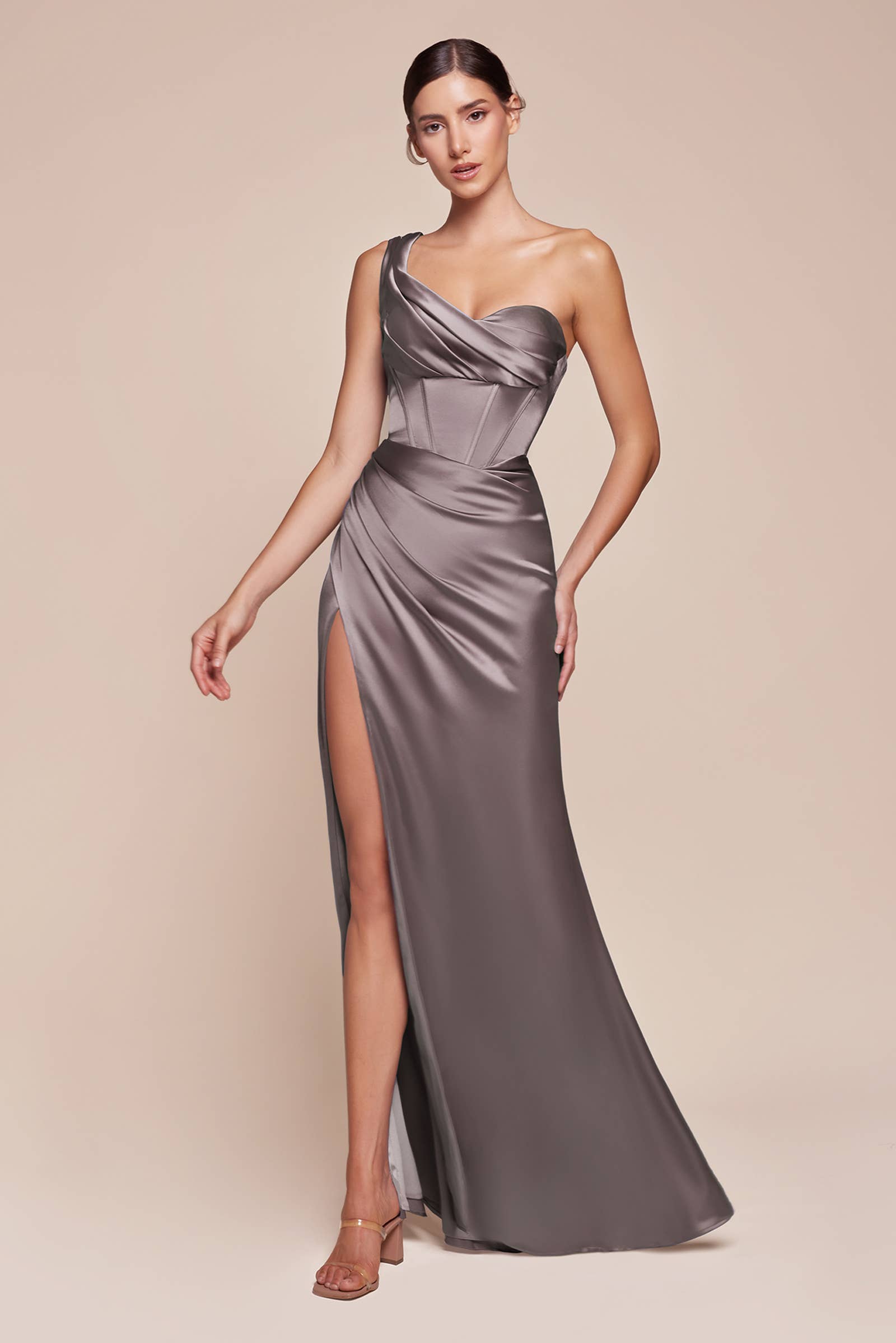 Ladivine by Cinderella Divine – wholesale Dress – Women's – ONE SHOULDER SATIN CORSET GOWN
11