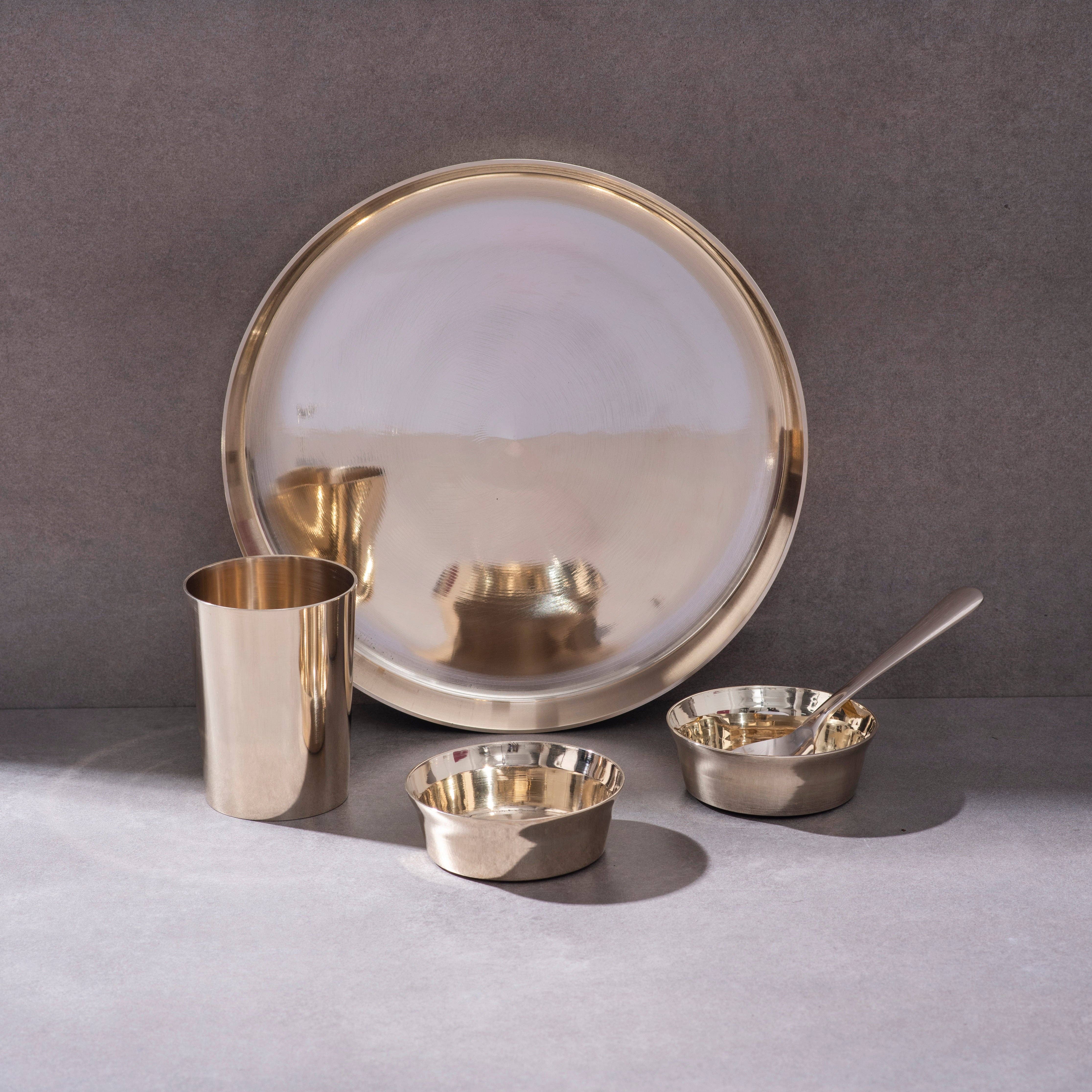 P-TAL - Wholesale Serving Plate - Bronze (Kansa) high hipped plate (Thaali) Set 11" - 5 pieces (1 Thaali, 2 bowls, 1 glass, 1 spoon)0