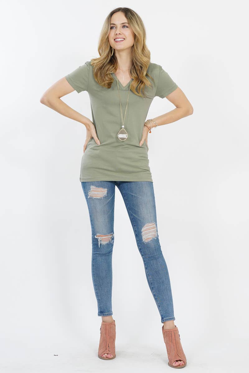 42POPS - Wholesale T-Shirt - Women's - ,,....Basic Cotton V Neck Short Sleeve Fitted Tee12