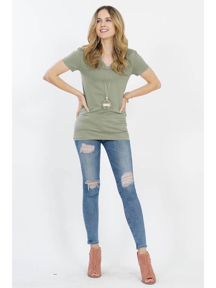 42POPS - Wholesale T-Shirt - Women's - ,,....Basic Cotton V Neck Short Sleeve Fitted Tee12