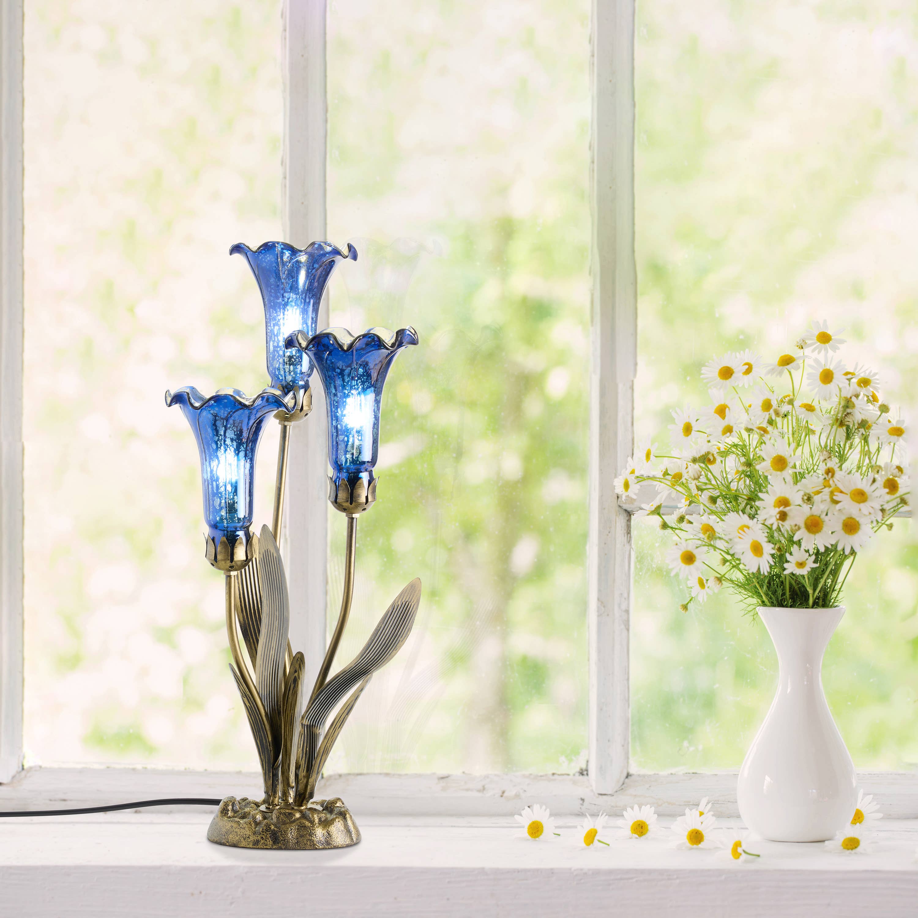River of Goods - Wholesale Accent/Desk Lamp - 21"H Blue Mercury Glass 3 Lily Uplight Table Lamp5