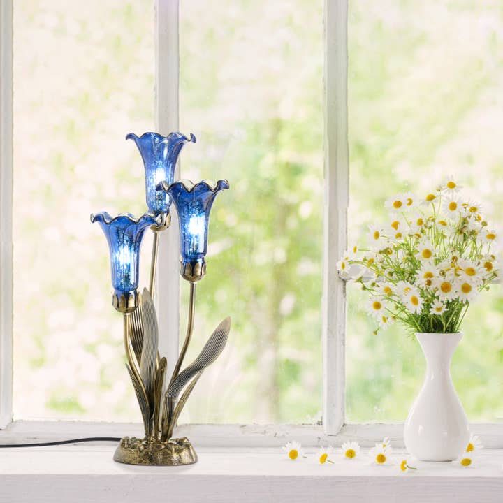 River of Goods - Wholesale Accent/Desk Lamp - 21"H Blue Mercury Glass 3 Lily Uplight Table Lamp5