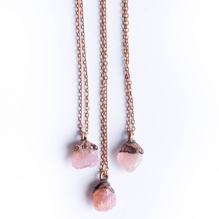 Rose Quartz Electroformed Necklace for wholesale by HAWKHOUSE
