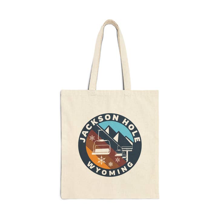 Jackson Hole, Wyoming Cotton Canvas Tote Bag Ski Lift for wholesale by Hey Mountains
