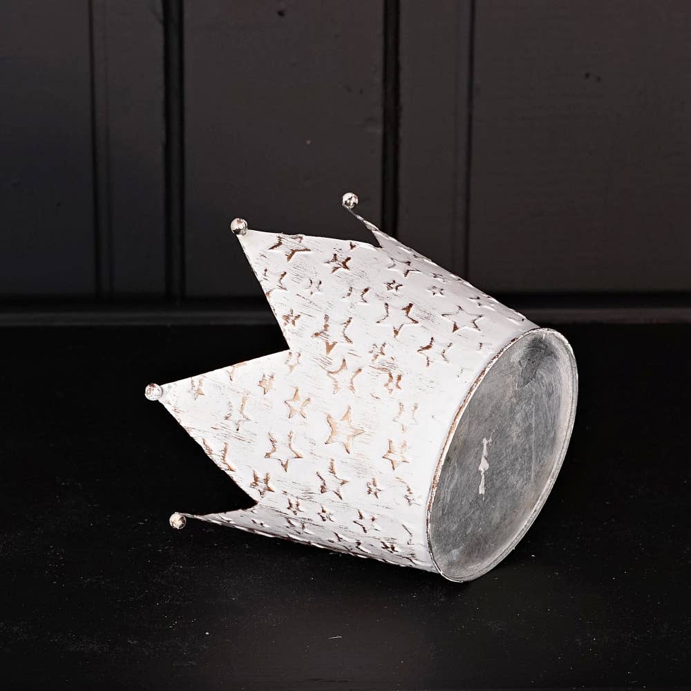 Holiday Depot Inc. - Wholesale Decorative Tabletop Object - M32813-Vintage white metal Crown container w. star (5inH)2