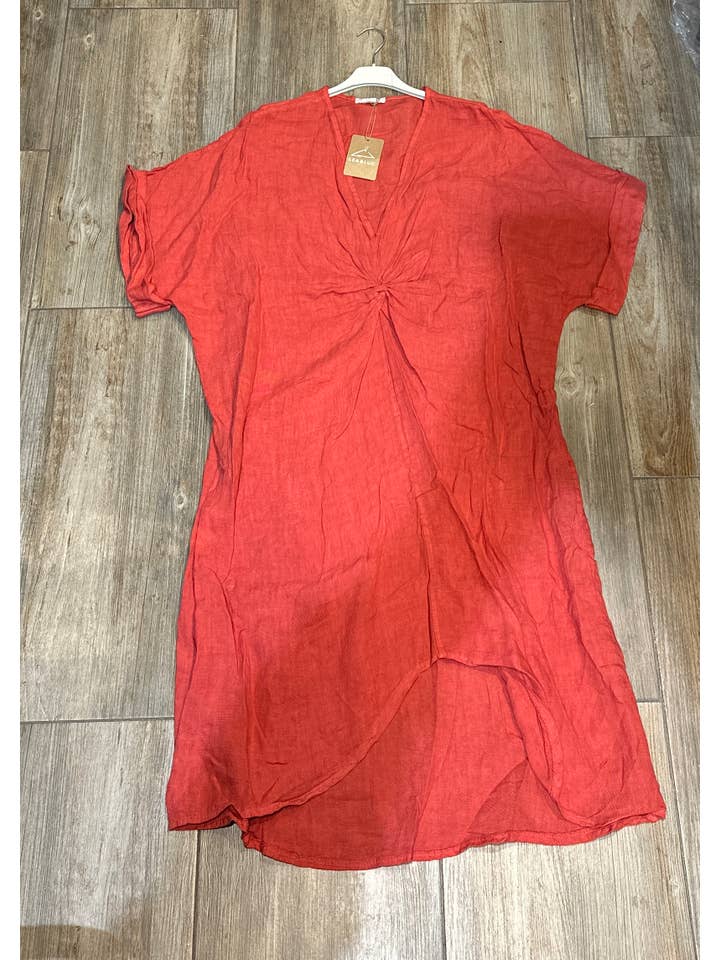 LÉA & LUC - Wholesale Dress - Women's - Long dress with V-neck 100% linen REF. 718557