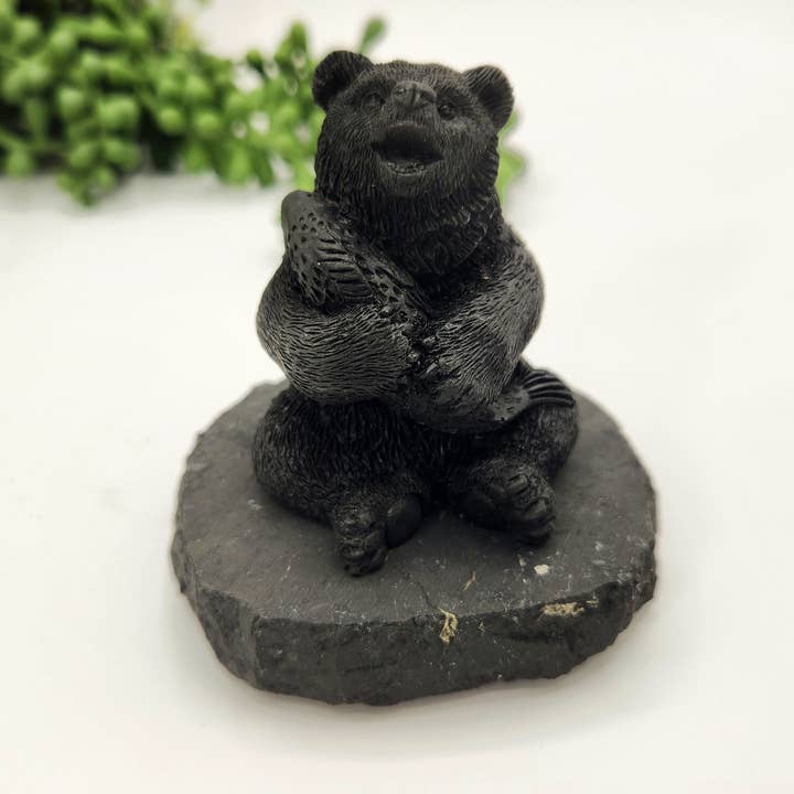 Shungite Figurine Bear with Fish - EMF Protection (3.5x3x2") for wholesale by Meraki Gemstones