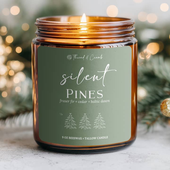 Candela di cera d'api + sego "Silent Pines" | Candela festiva per la vendita all'ingrosso da parte di Thread & Crumb