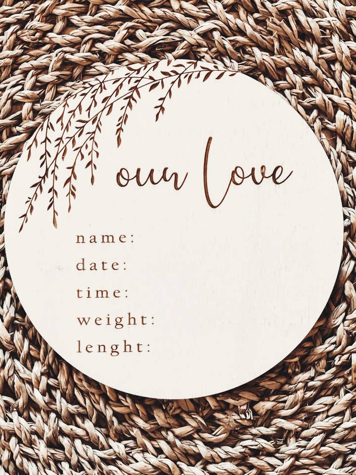 Announcement disc - our love for wholesale by Meraki engraving